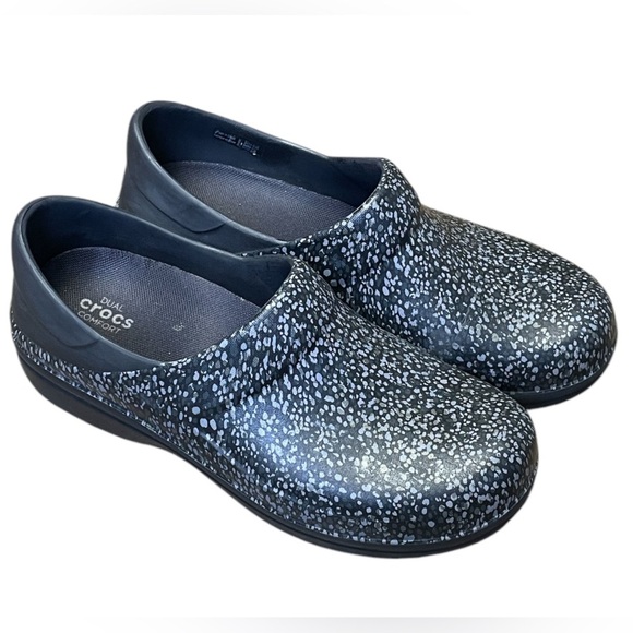 Crocs At Work Neria Pro II Clog Shoes Womens 9 Black Gray Speckle Slip on - Picture 1 of 9